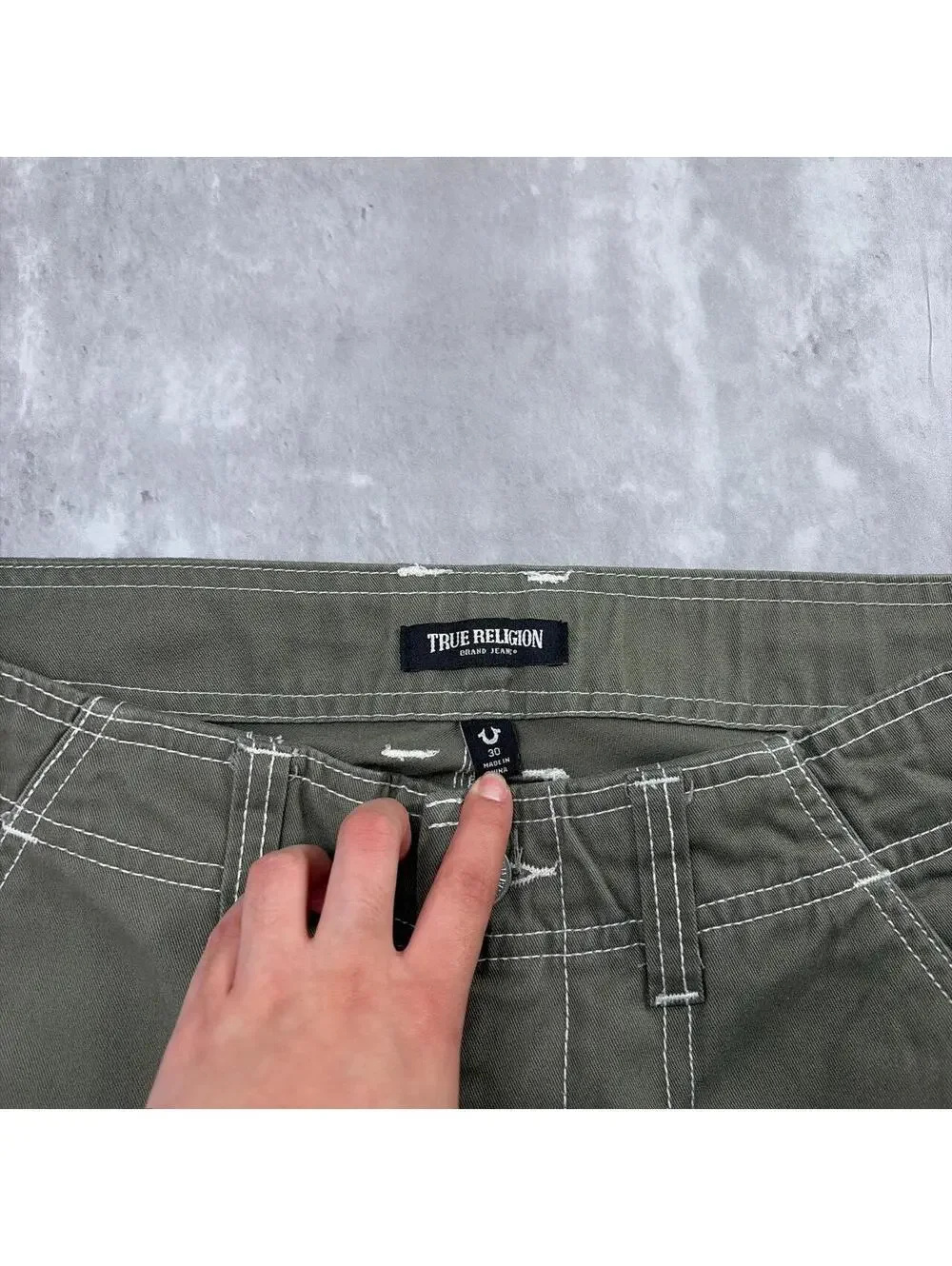 Y2K Olive Green True Religion Grunge Baggy Skater Pants